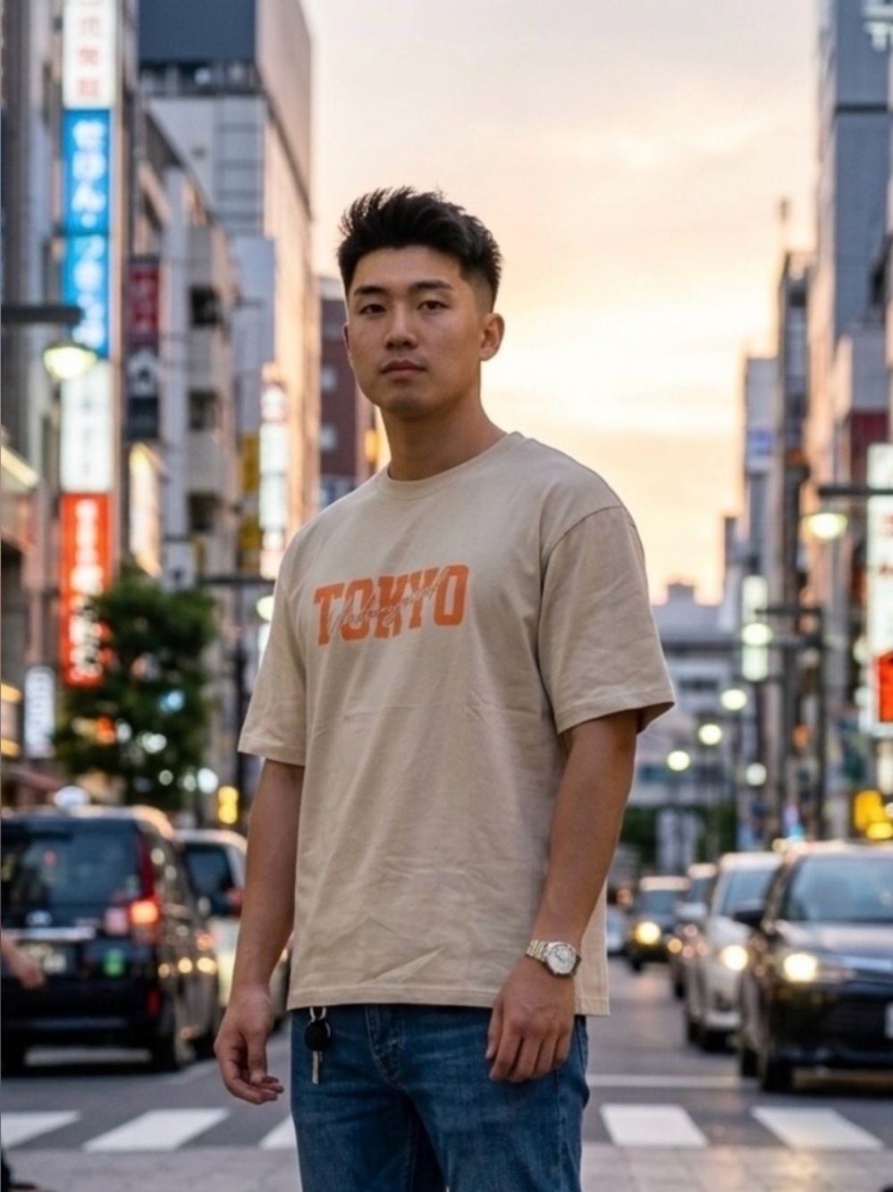 Tokyo Underground Racing Graphic Tee Beige Tan Orange Race Car Shirt Medium